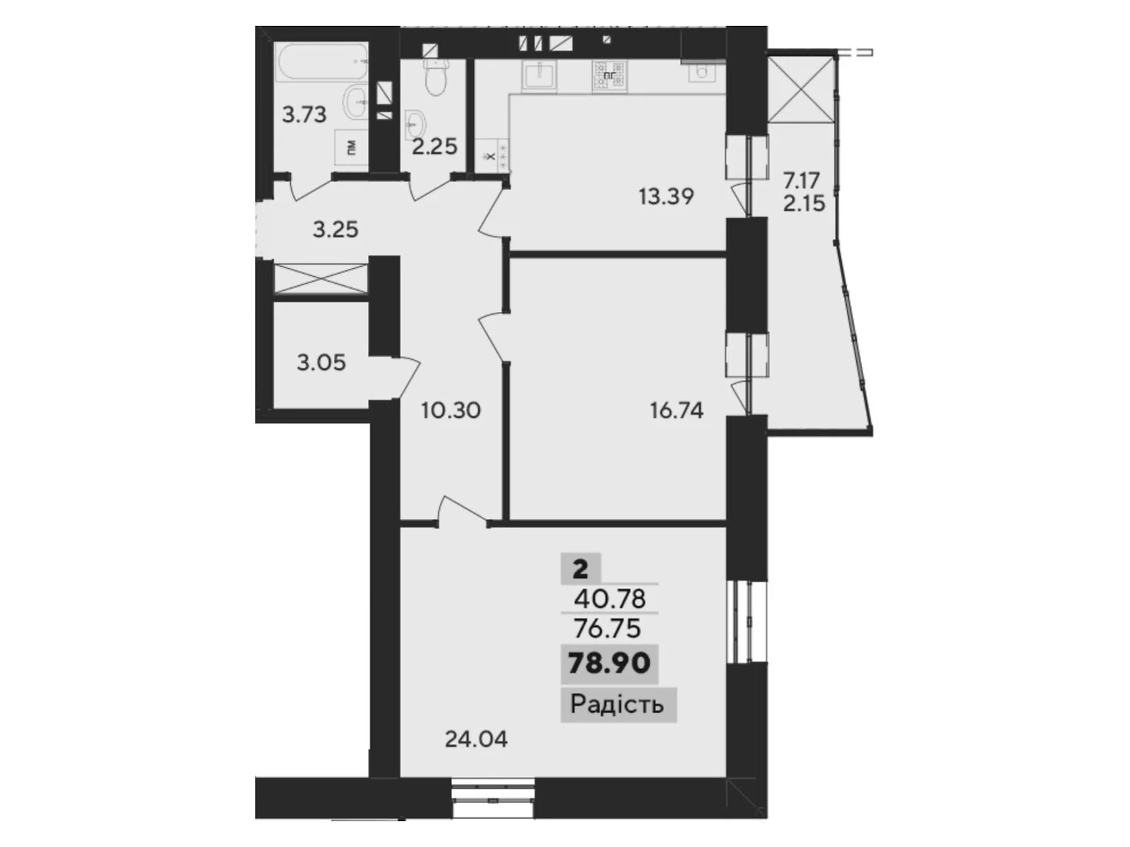 Продается 2-комнатная квартира 78.9 кв. м в Хмельницком - фото 1