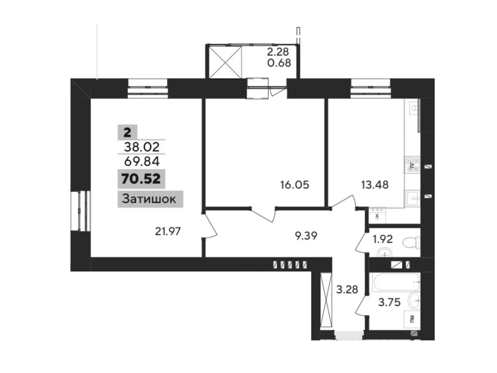 Продается 2-комнатная квартира 70.52 кв. м в Хмельницком, пер. Панаса Мирного, 9/1 - фото 1