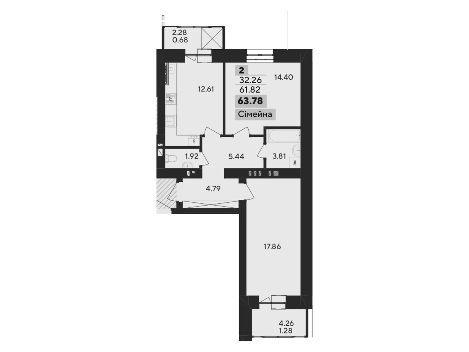 Продается 2-комнатная квартира 63.78 кв. м в Хмельницком, пер. Панаса Мирного, 9/1 - фото 1