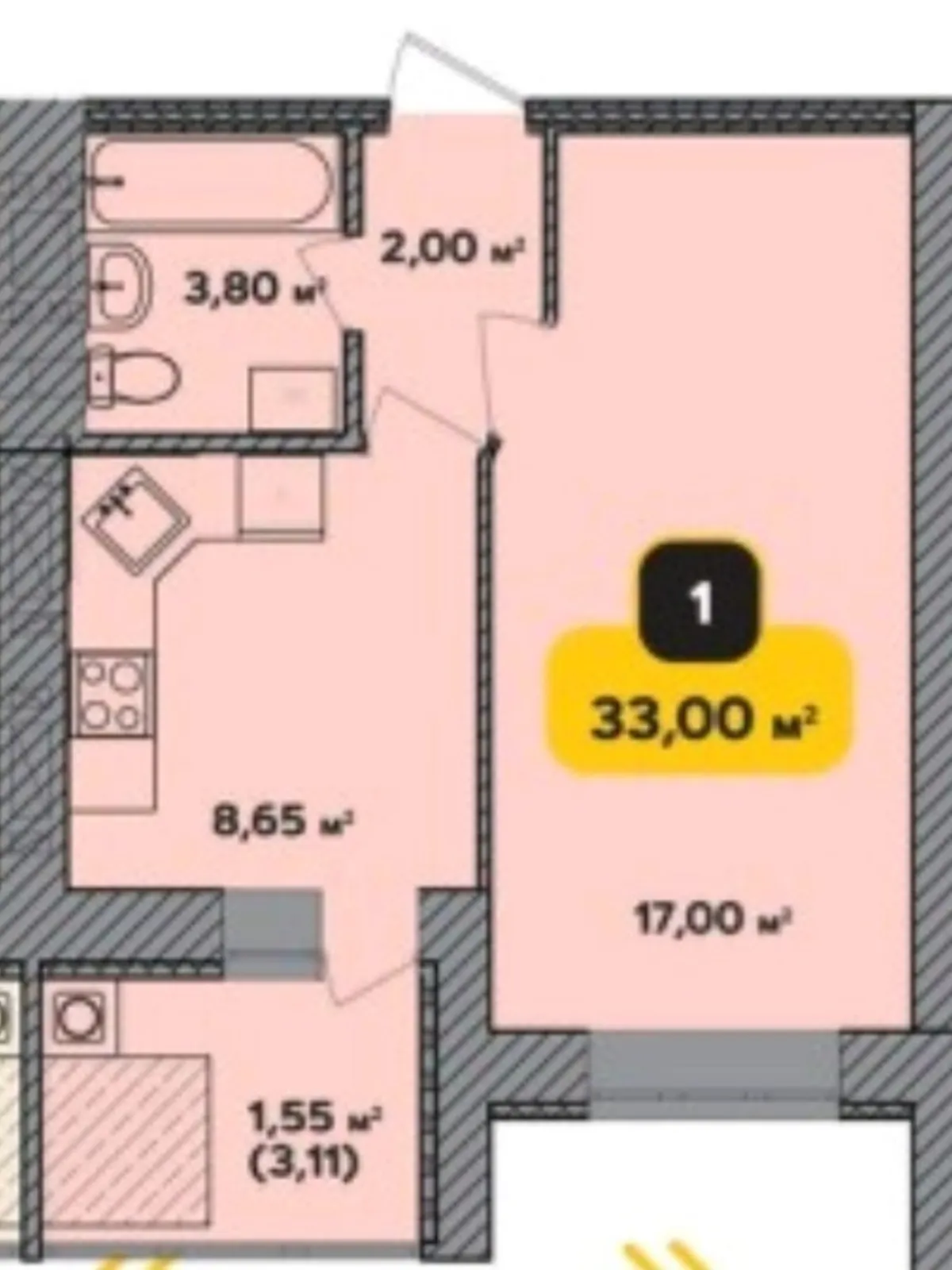 Продається 1-кімнатна квартира 33 кв. м у Хмельницькому - фото 2