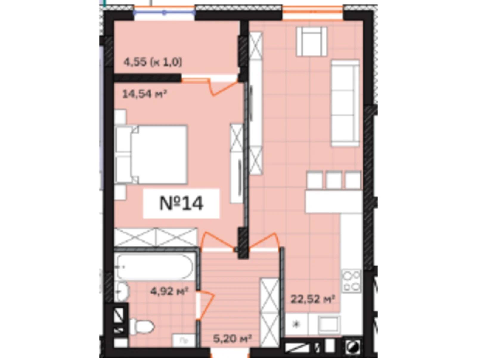 Продается 1-комнатная квартира 51.73 кв. м в Львове, ул. Величковского, 84 - фото 1