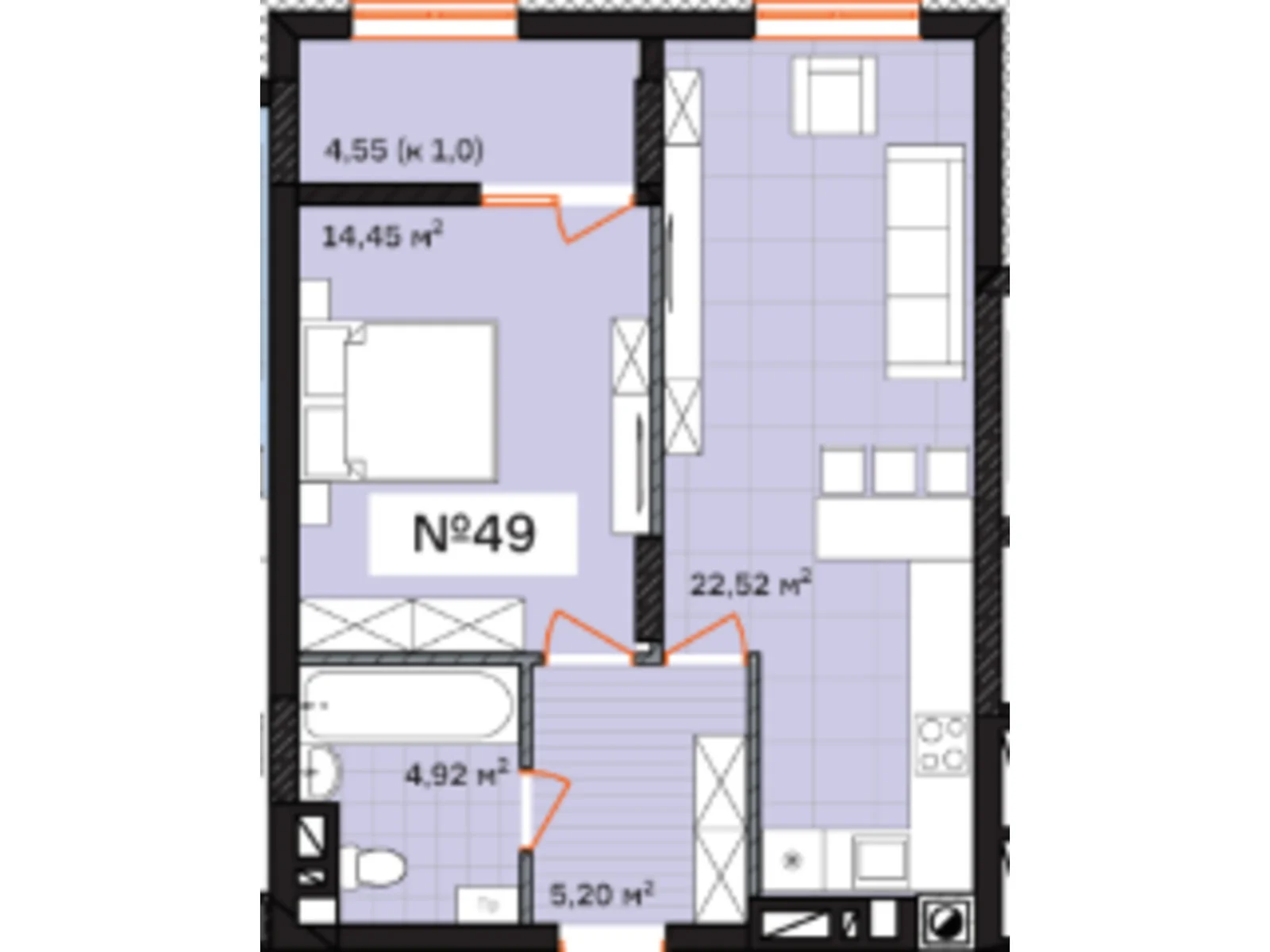 Продается 1-комнатная квартира 51.64 кв. м в Львове, ул. Величковского, 84 - фото 1