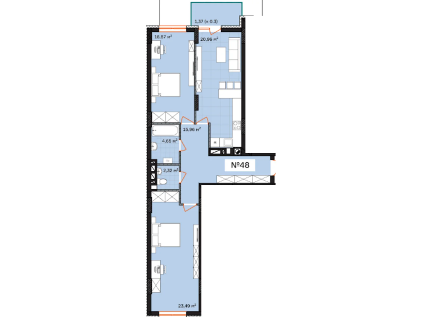 Продается 2-комнатная квартира 85.62 кв. м в Львове, ул. Величковского, 84 - фото 1