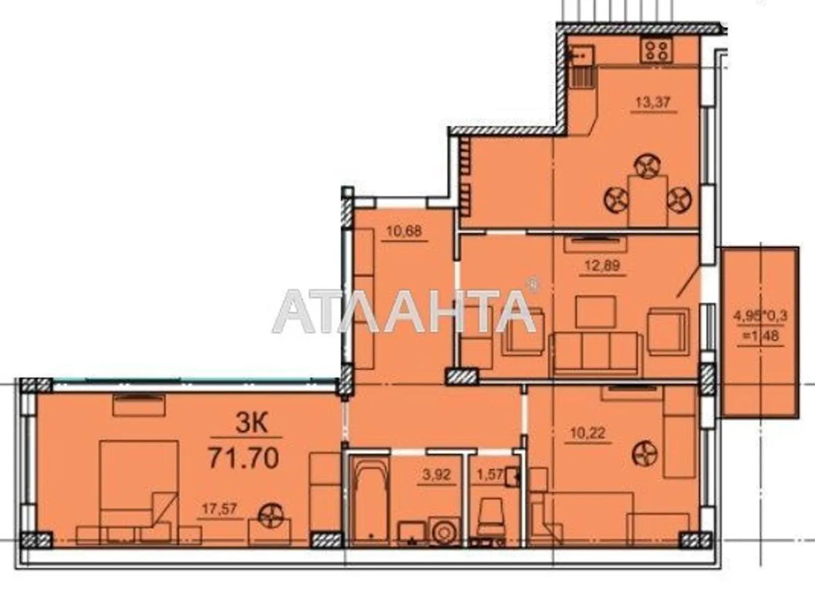 Продается 3-комнатная квартира 72 кв. м в Одессе, пер. Вокзальный - фото 1