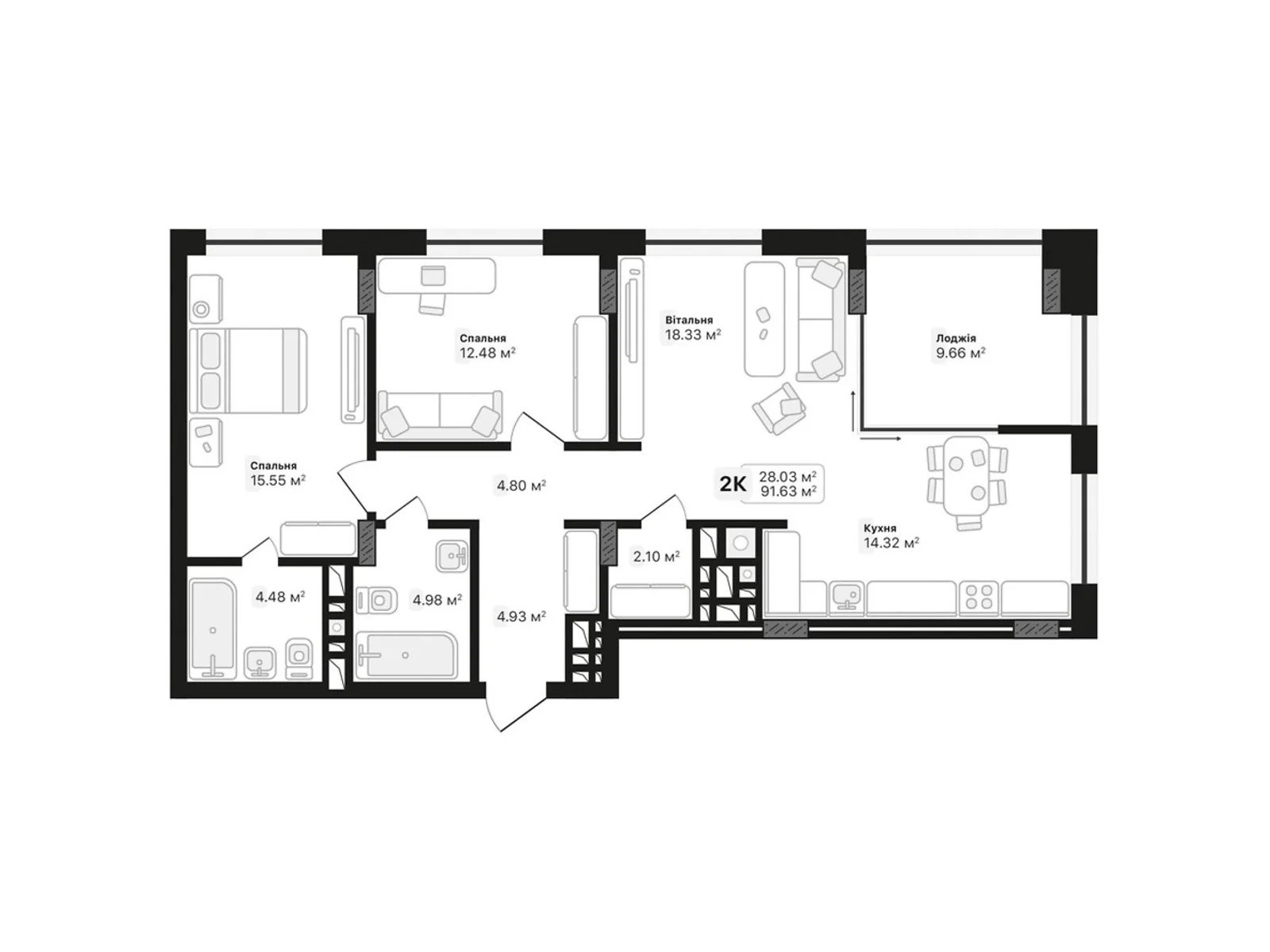 Продается 2-комнатная квартира 61.21 кв. м в Львове, ул. Замарстиновская, 133 - фото 1