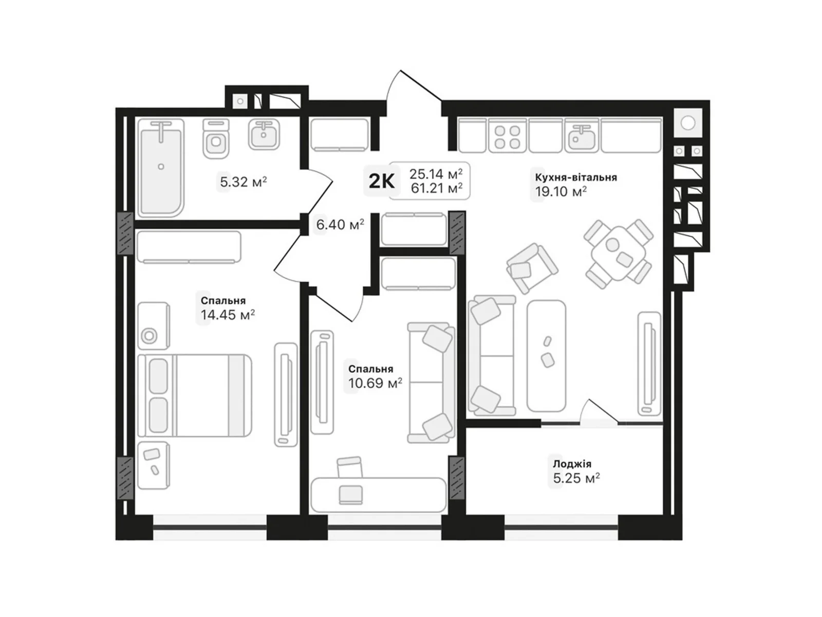 Продается 2-комнатная квартира 61.21 кв. м в Львове - фото 1