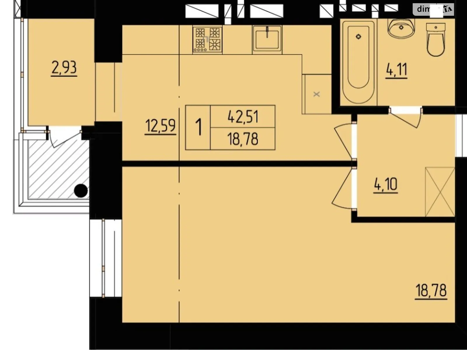 Продається 1-кімнатна квартира 45 кв. м у Хмельницькому, цена: 22700 $ - фото 1