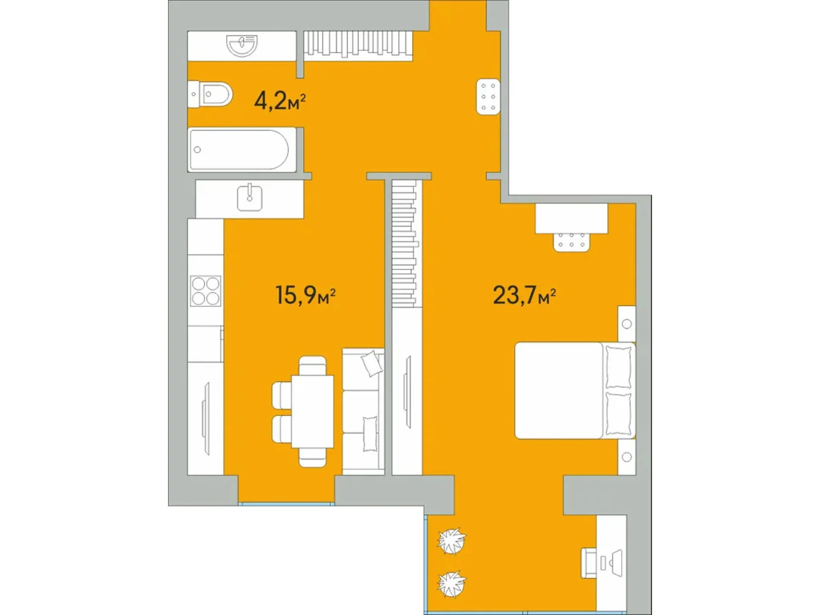 1-кімнатна квартира 54.1 кв. м у Луцьку, цена: 40490 $