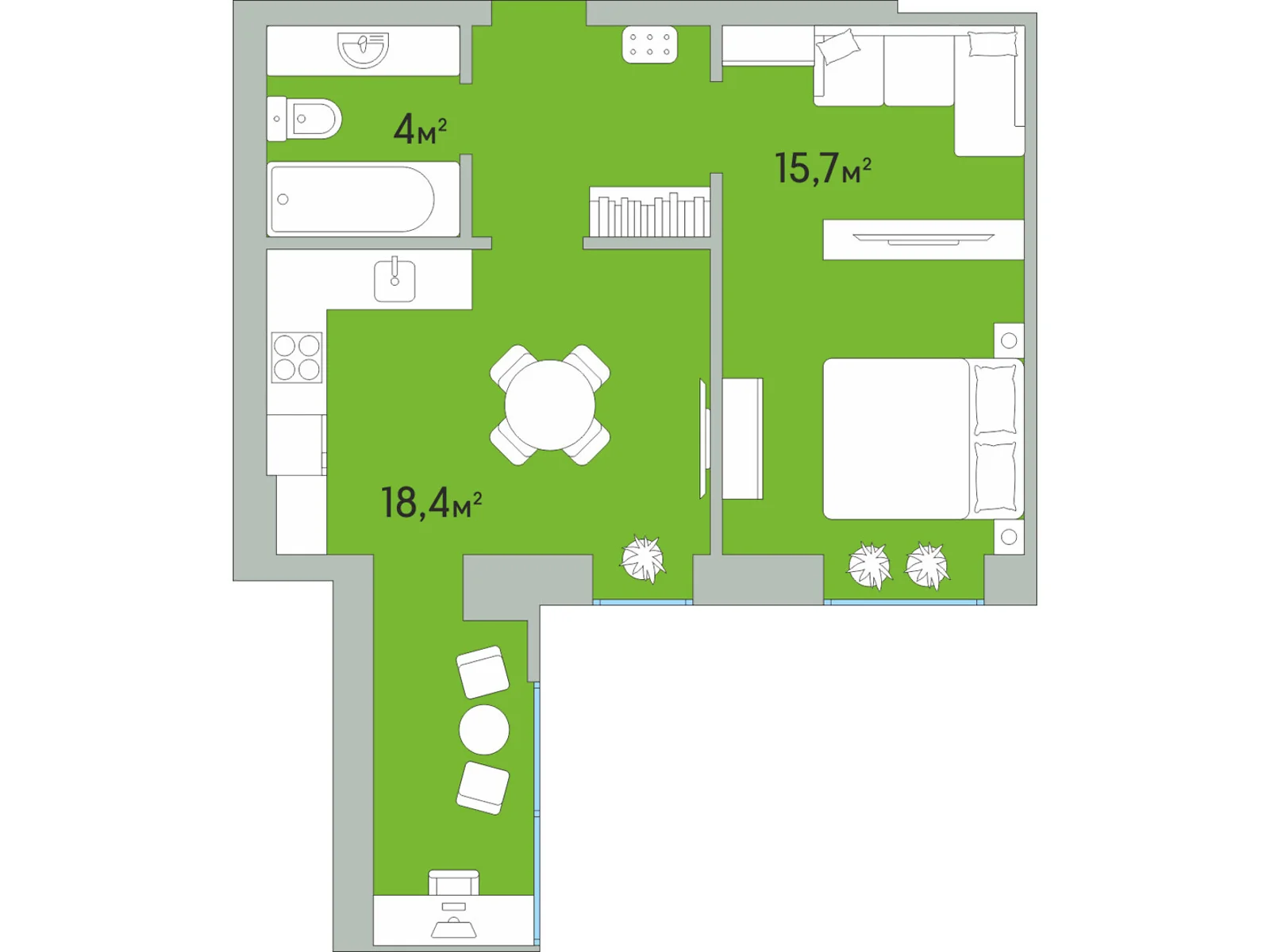 1-комнатная квартира 44.9 кв. м в Луцке, цена: 36446 $