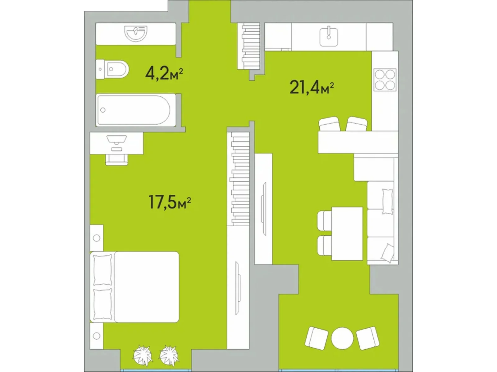 1-кімнатна квартира 49.7 кв. м у Луцьку, цена: 38441 $