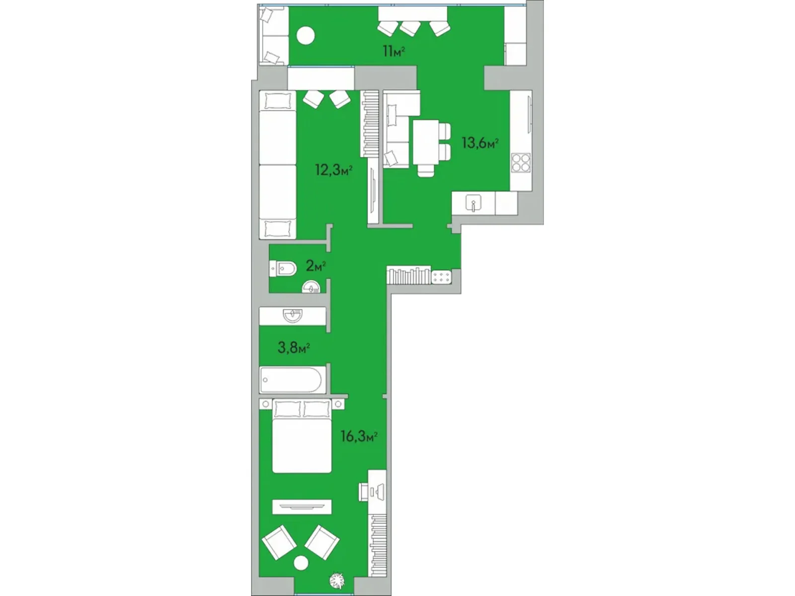 2-комнатная квартира 72.8 кв. м в Луцке, цена: 54554 $