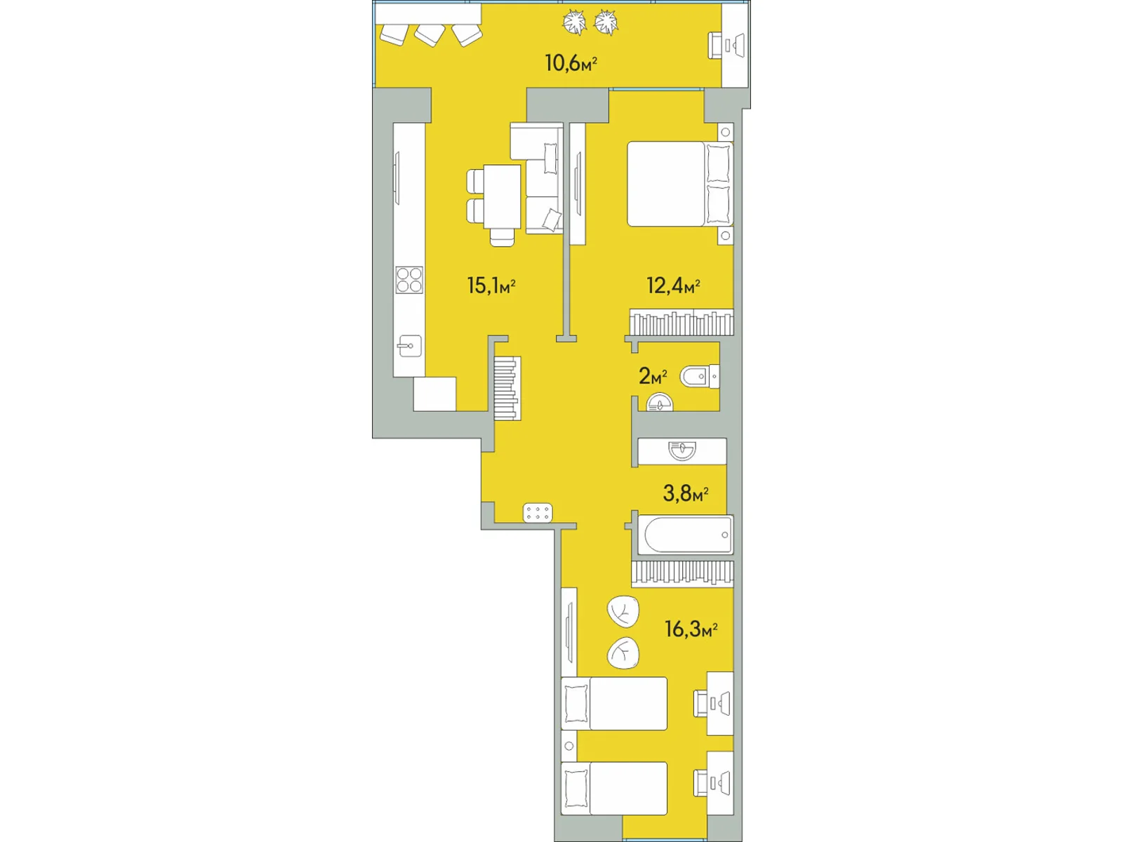 2-кімнатна квартира 73.9 кв. м у Луцьку, цена: 55309 $