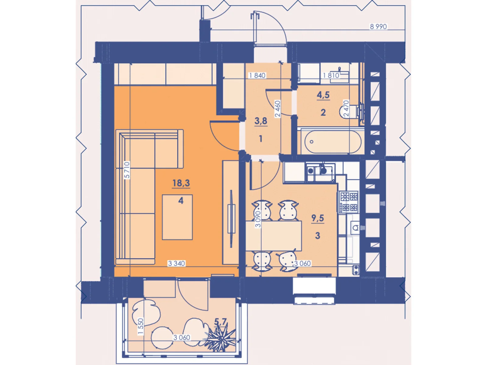 Продается 1-комнатная квартира 41.8 кв. м в Ровно, ул. Киевская, 19 - фото 1