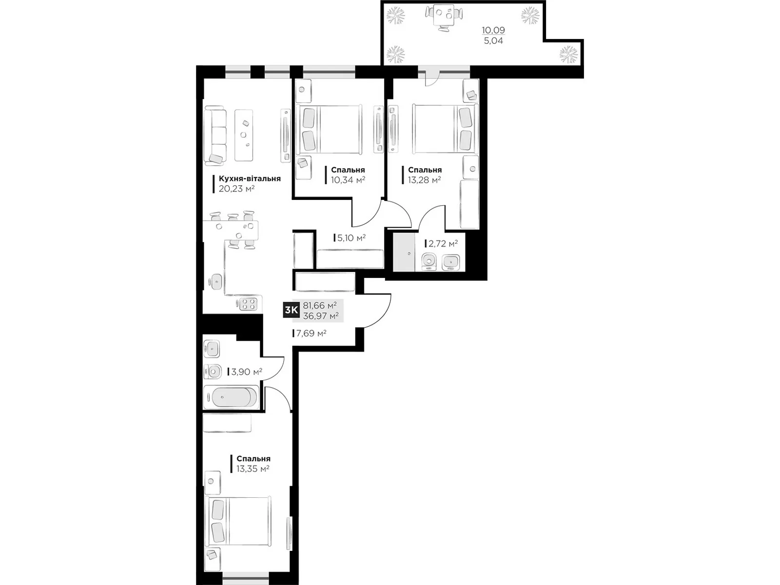 Продается 3-комнатная квартира 81.66 кв. м в Винниках, ул. Галицкая - фото 1