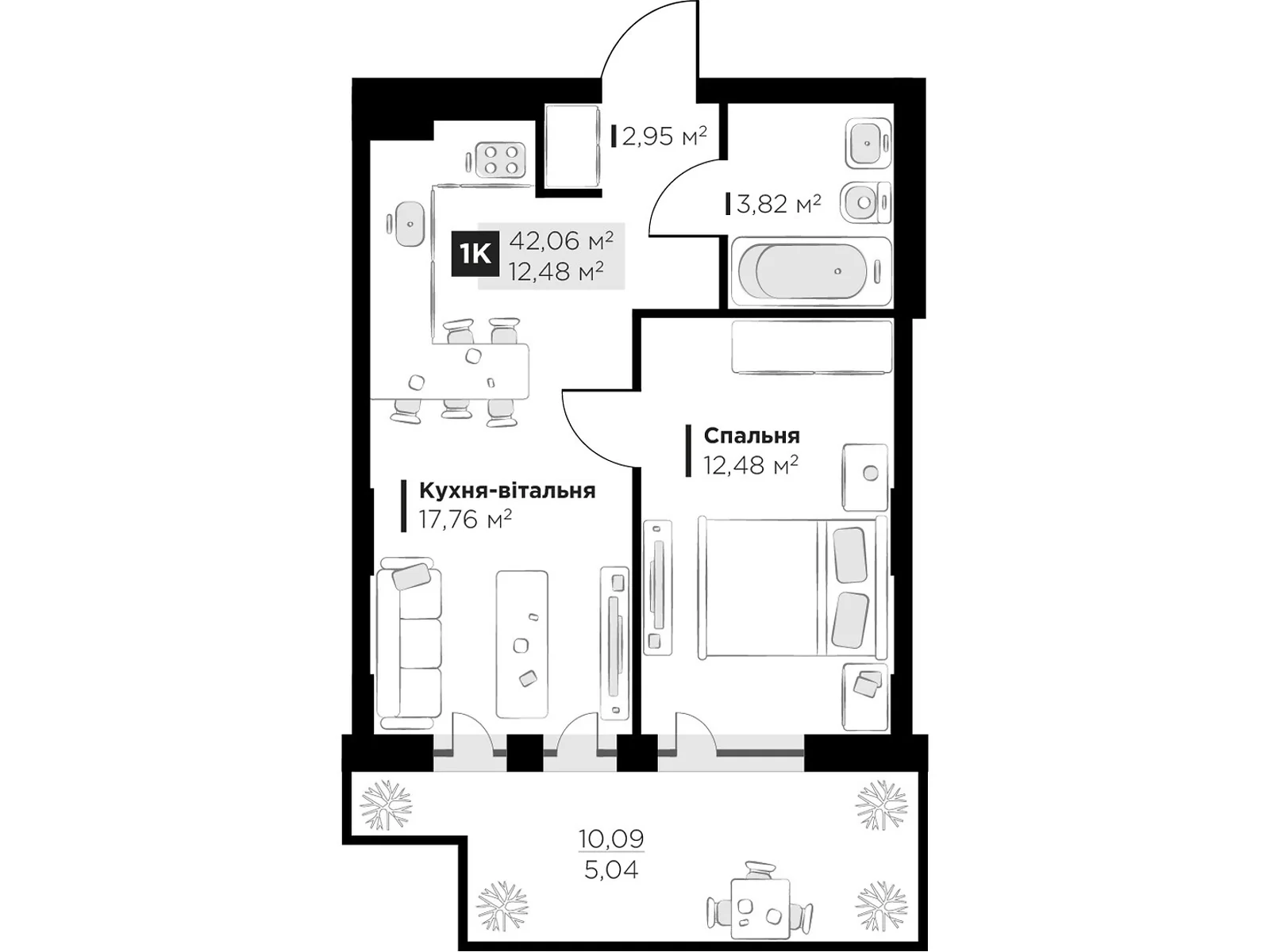 Продается 1-комнатная квартира 42.06 кв. м в Винниках, ул. Галицкая - фото 1