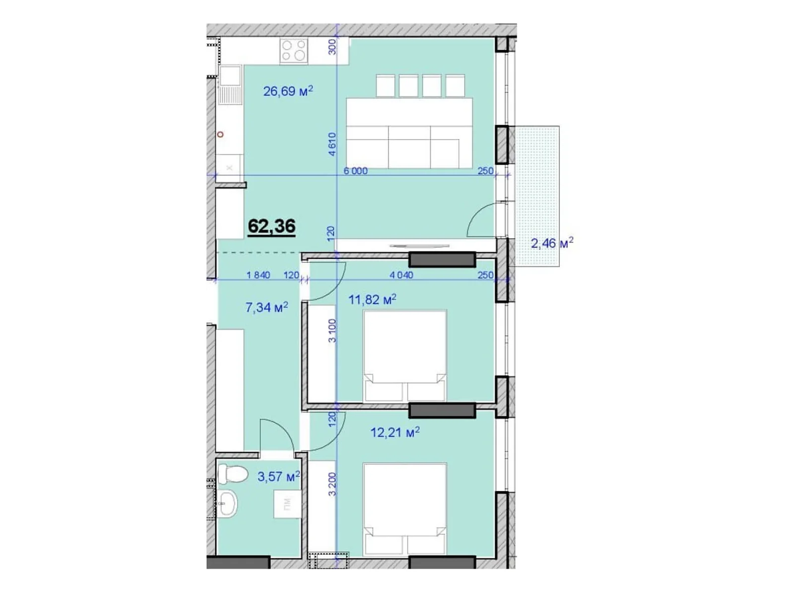 Продается 2-комнатная квартира 62.36 кв. м в Ивано-Франковске, цена: 43652 $