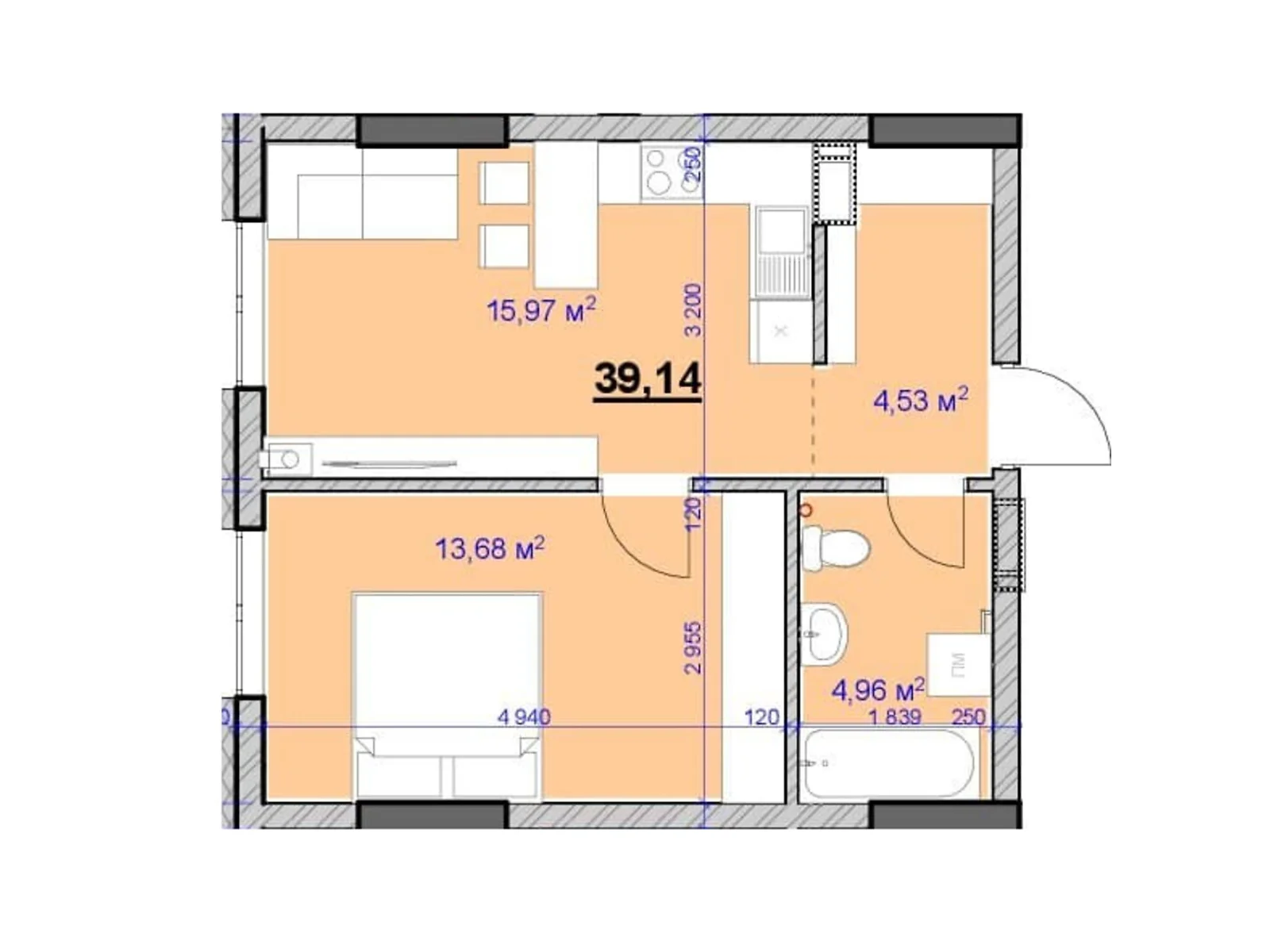 Продается 1-комнатная квартира 39.14 кв. м в Ивано-Франковске, ул. Целевича Юлиана, 28