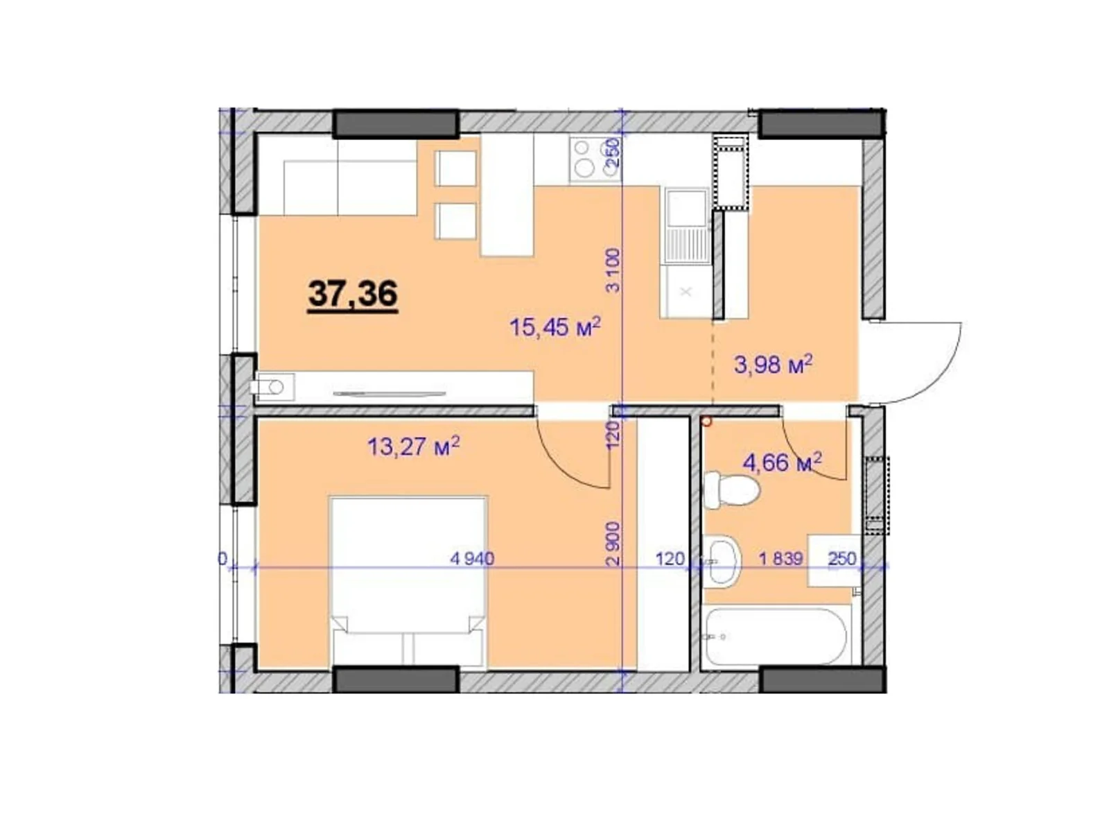 Продается 1-комнатная квартира 37.36 кв. м в Ивано-Франковске, цена: 26152 $