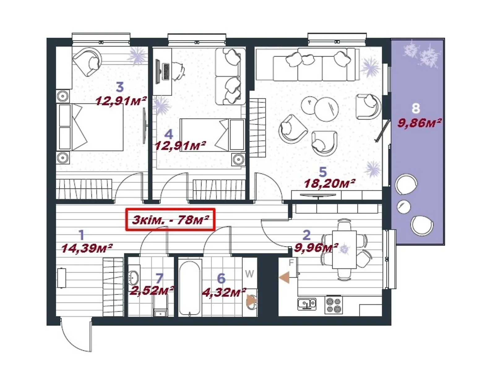 Продается 3-комнатная квартира 78 кв. м в Ивано-Франковске, цена: 62500 $