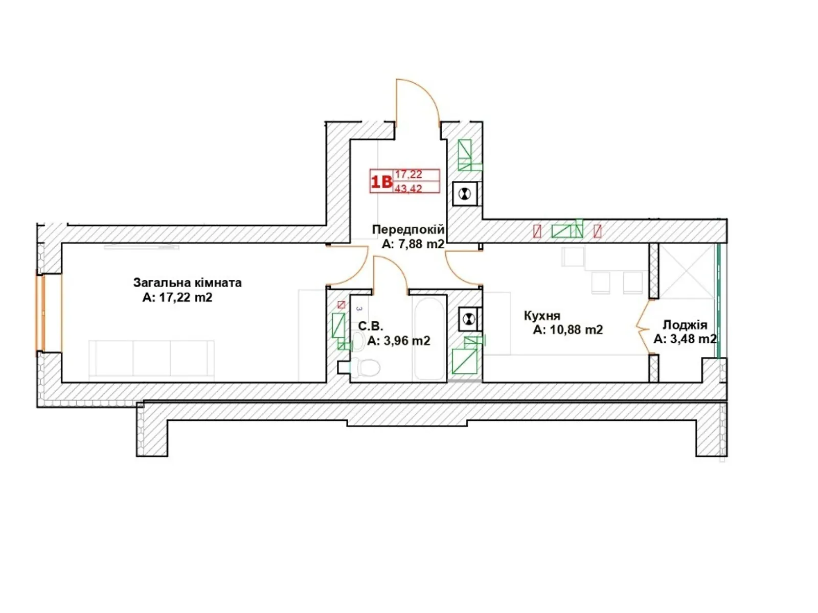 Продается 1-комнатная квартира 43.42 кв. м в Буче, бул. Леонида Бирюкова