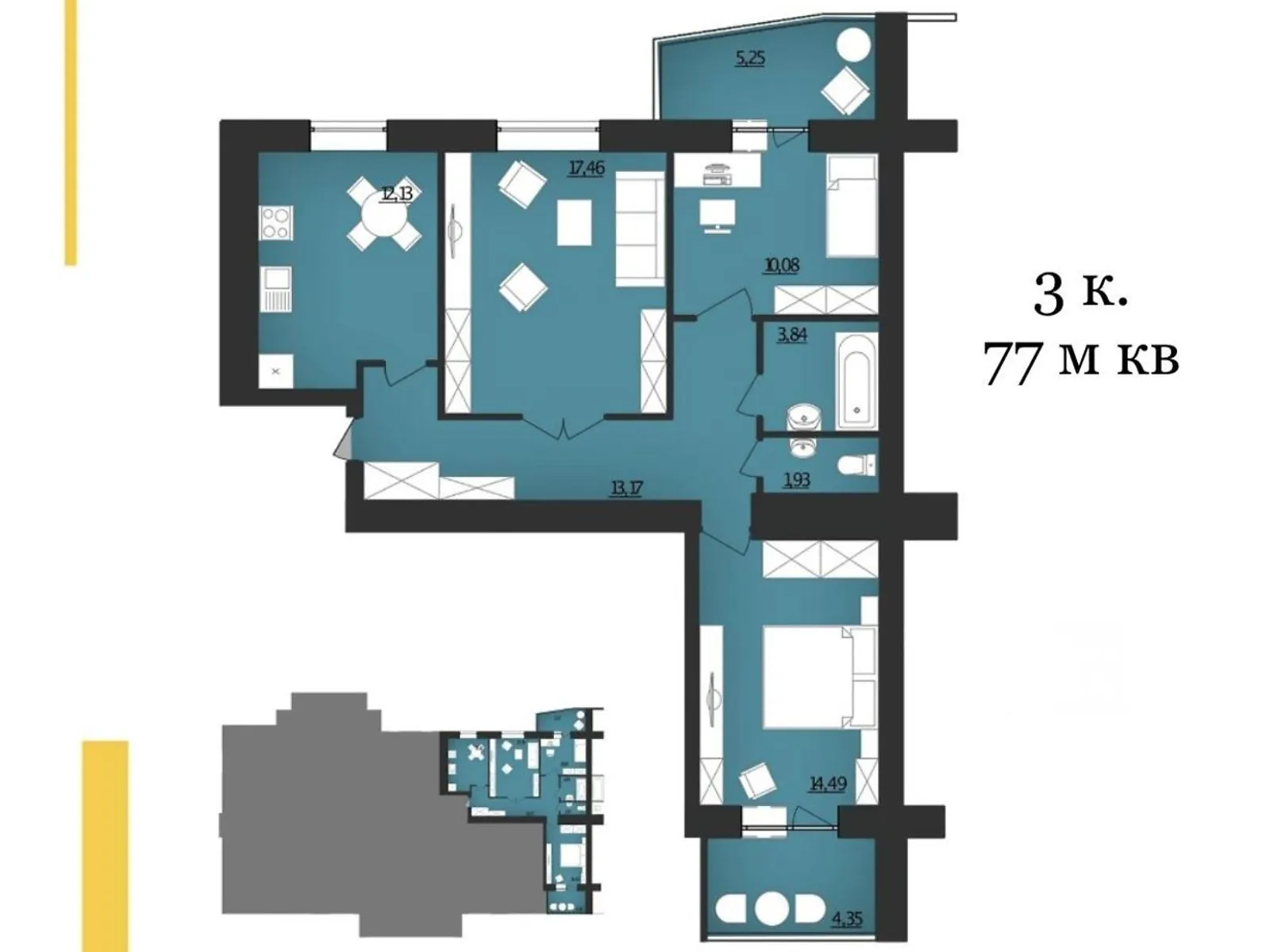 Продается 3-комнатная квартира 86 кв. м в Хмельницком - фото 1