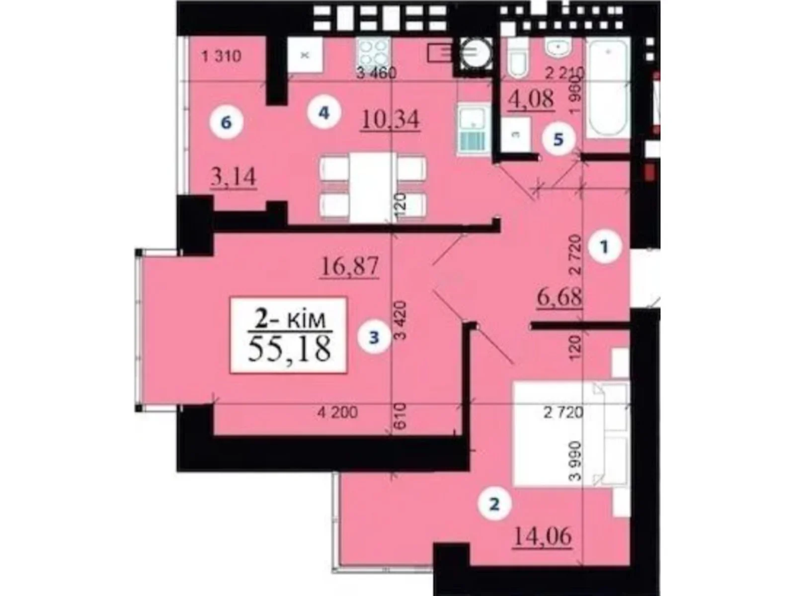 Продается 2-комнатная квартира 55.18 кв. м в Ивано-Франковске, ул. Гетьмана Ивана Мазепы, 168