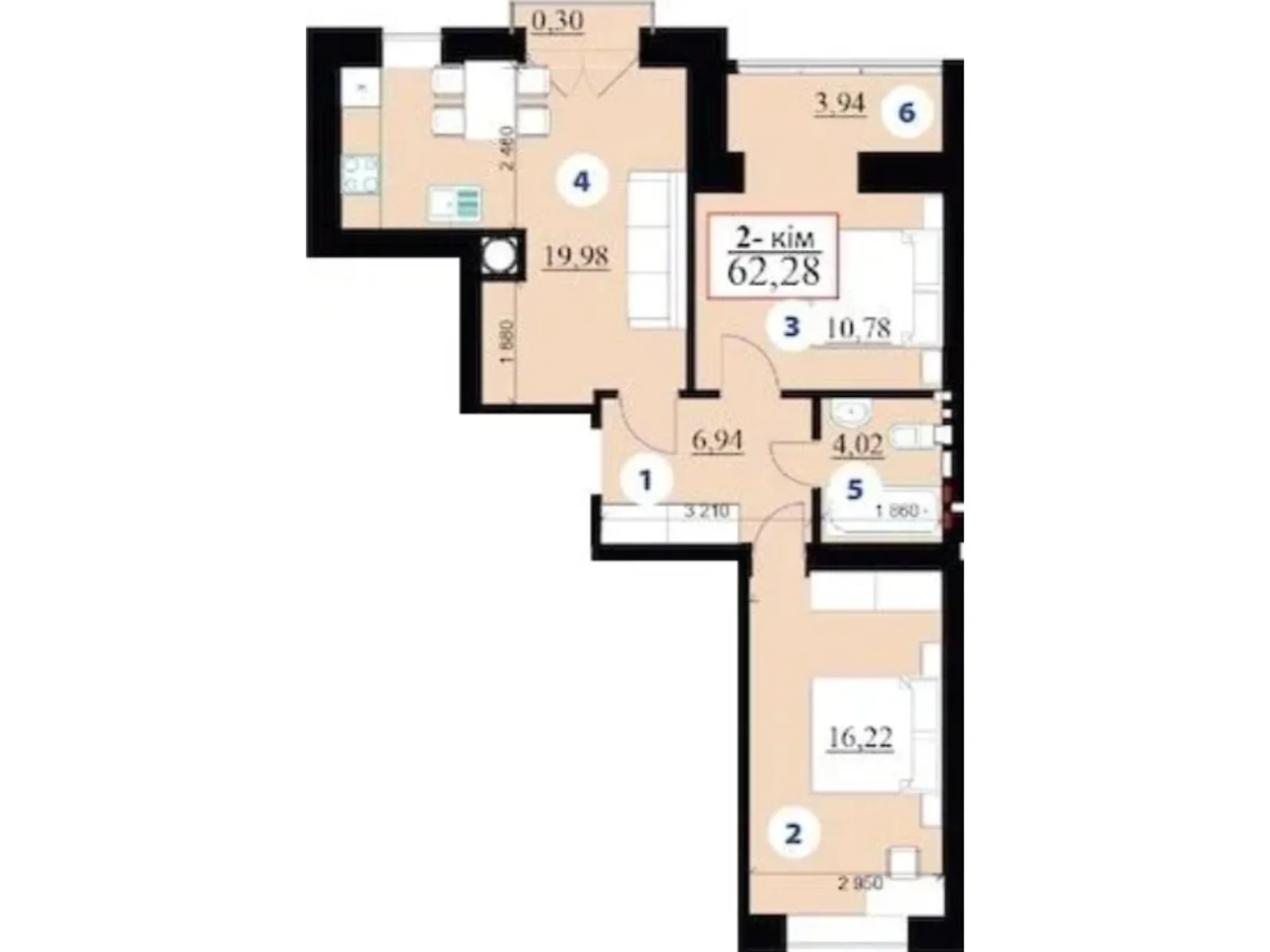 Продается 2-комнатная квартира 62.28 кв. м в Ивано-Франковске, ул. Гетьмана Ивана Мазепы, 168 - фото 1