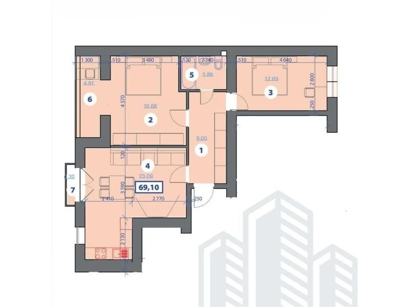 Продается 2-комнатная квартира 69.1 кв. м в Ивано-Франковске, ул. Химиков - фото 1