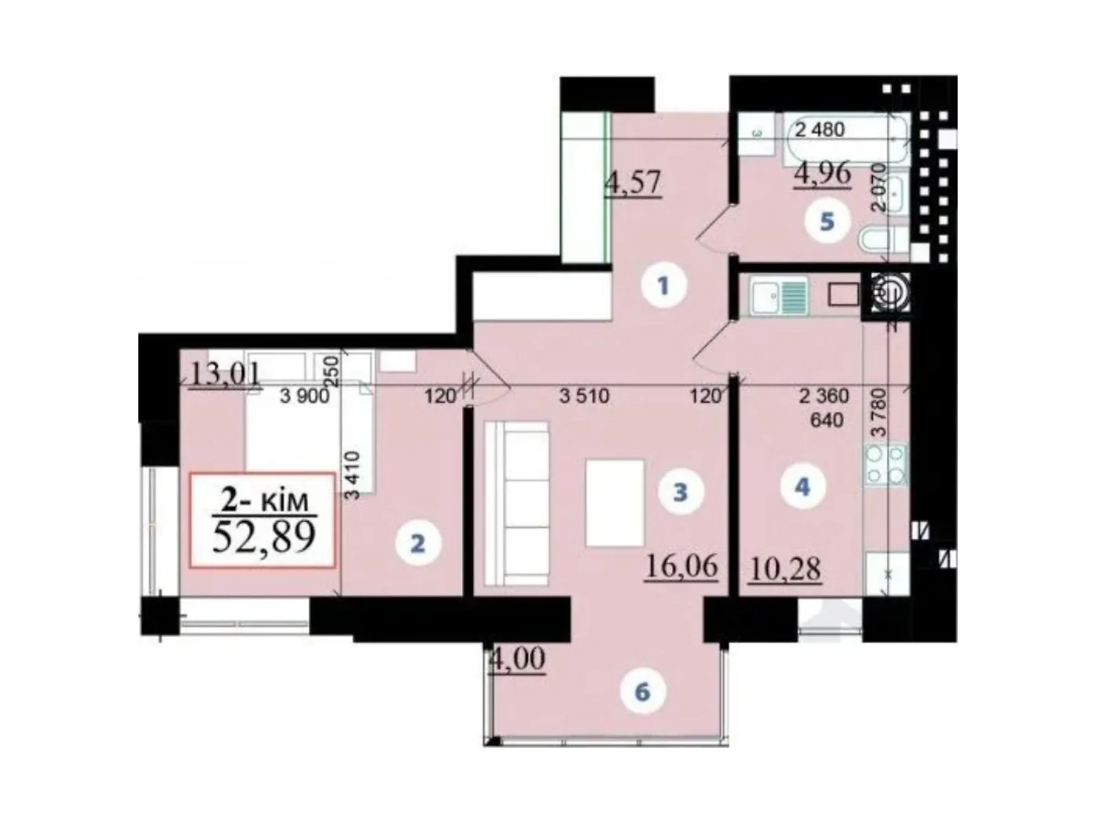 Продается 2-комнатная квартира 52.89 кв. м в Ивано-Франковске, ул. Гетьмана Ивана Мазепы, 168