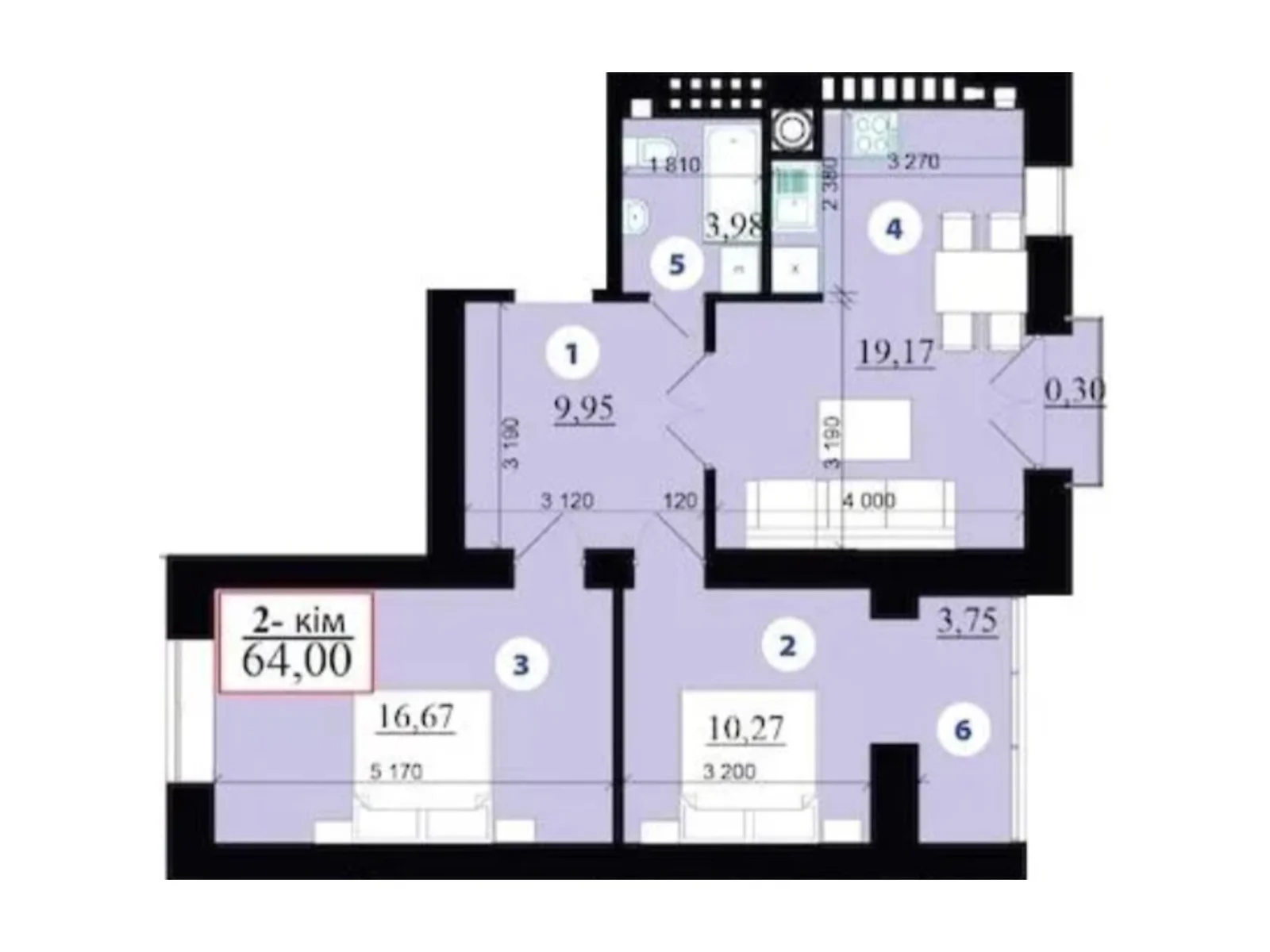 Продается 2-комнатная квартира 64 кв. м в Ивано-Франковске, цена: 56960 $ - фото 1