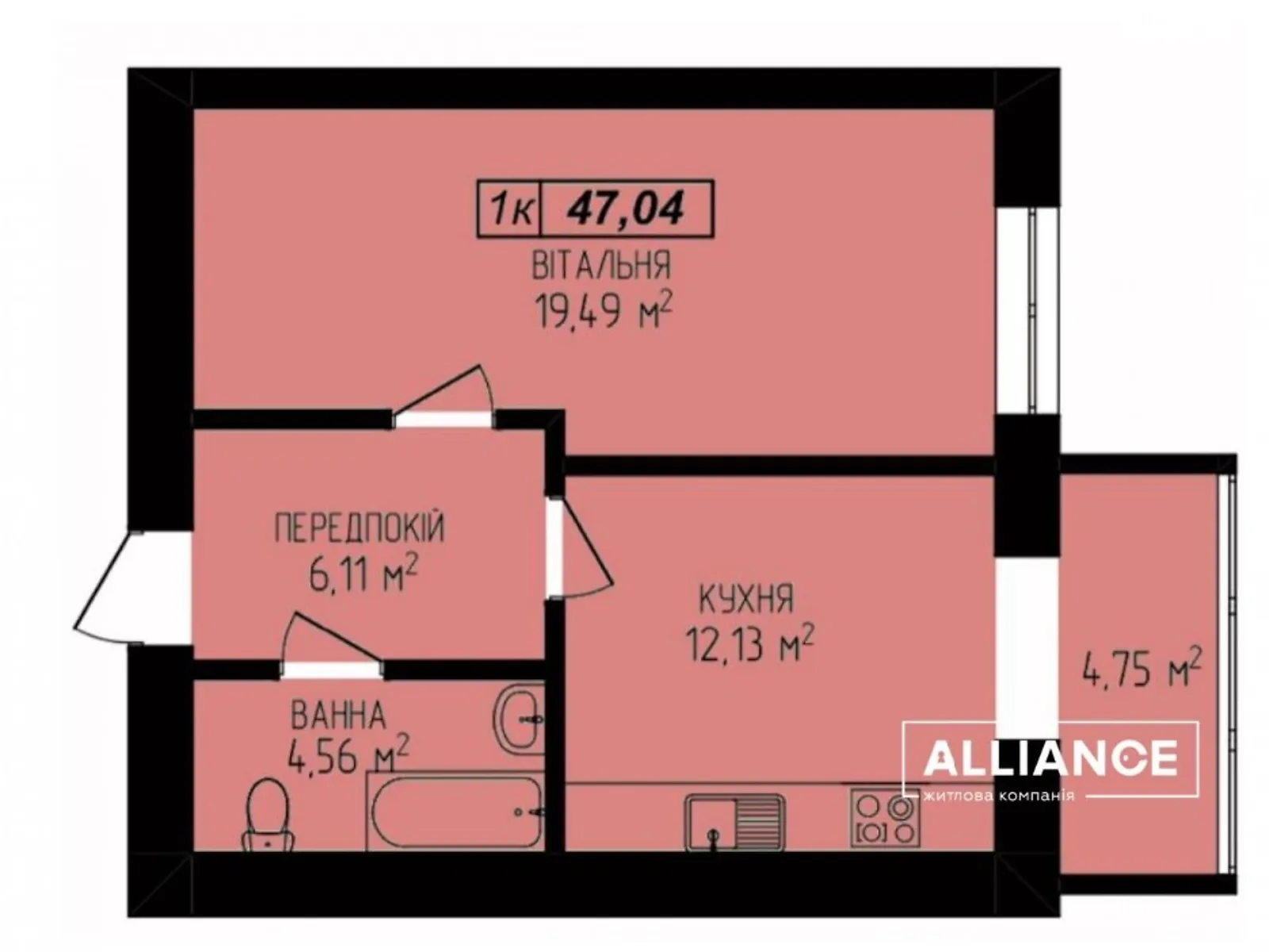 Продается 1-комнатная квартира 47 кв. м в Ивано-Франковске, ул. Целевича Юлиана