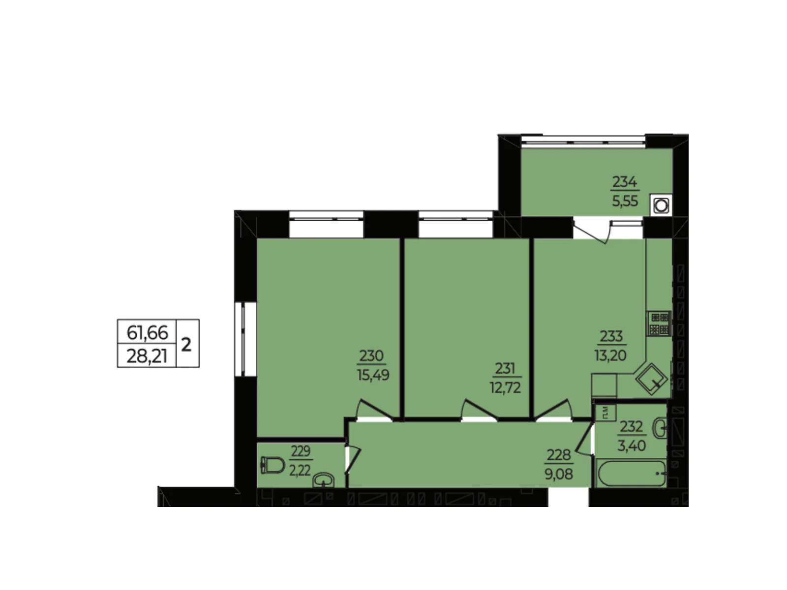 Продается 2-комнатная квартира 62.92 кв. м в Хмельницком, ул. Озерная