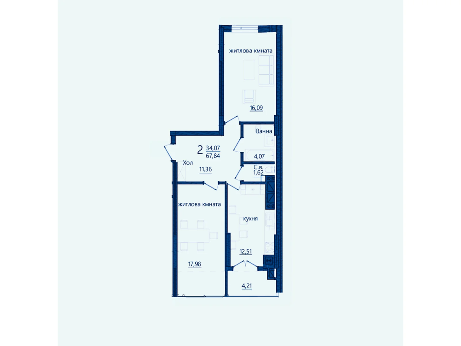 Продается 2-комнатная квартира 63.82 кв. м в Черновцах, ул. Героев Майдана