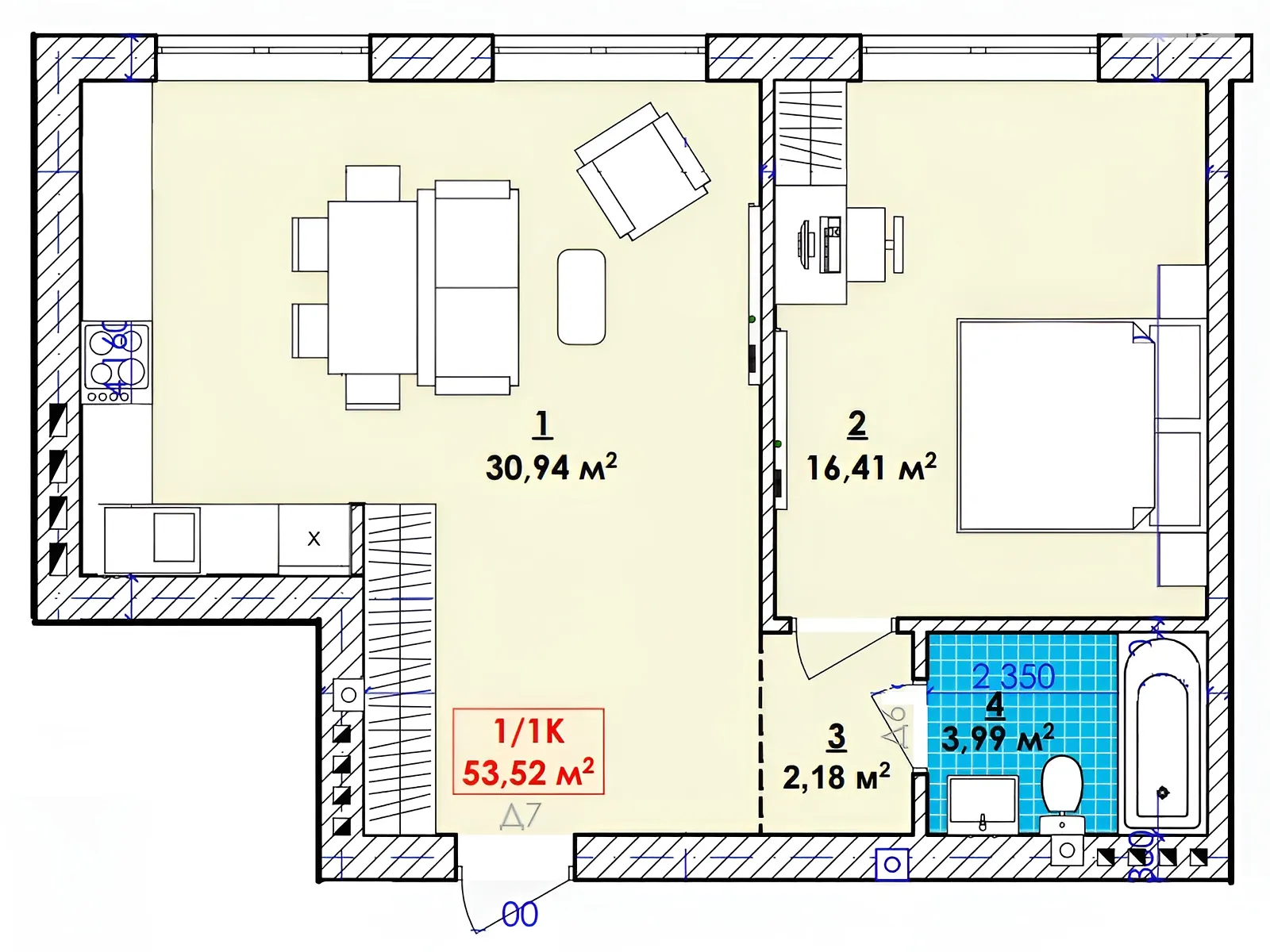 Продается 1-комнатная квартира 53.52 кв. м в Ивано-Франковске, цена: 32112 $