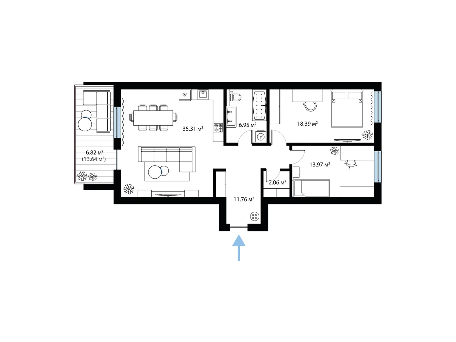 Продается 2-комнатная квартира 95.26 кв. м в Тячеве - фото 1