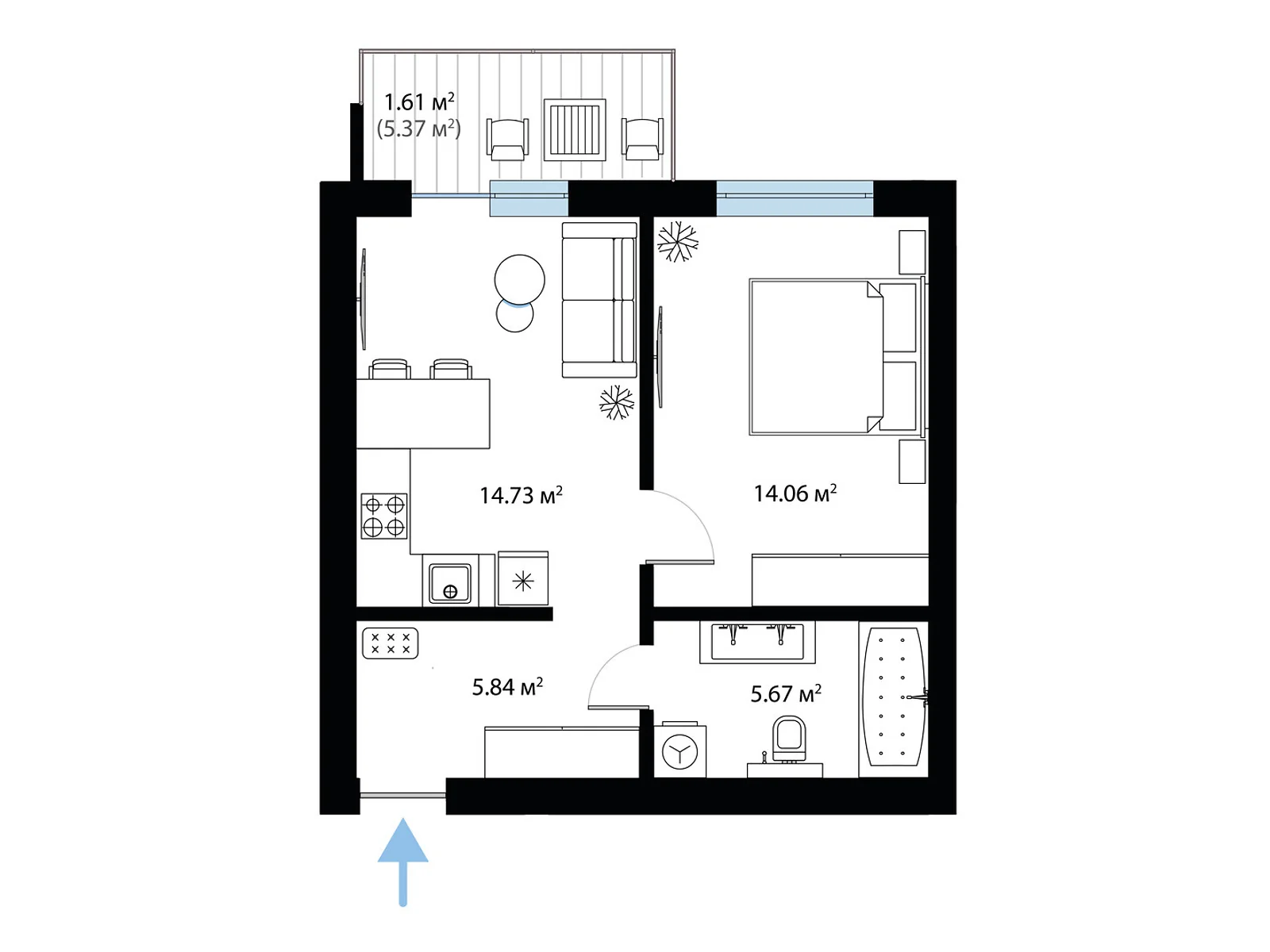 Продается 1-комнатная квартира 41.91 кв. м в Тячеве, ул. Олега Куцина, 30