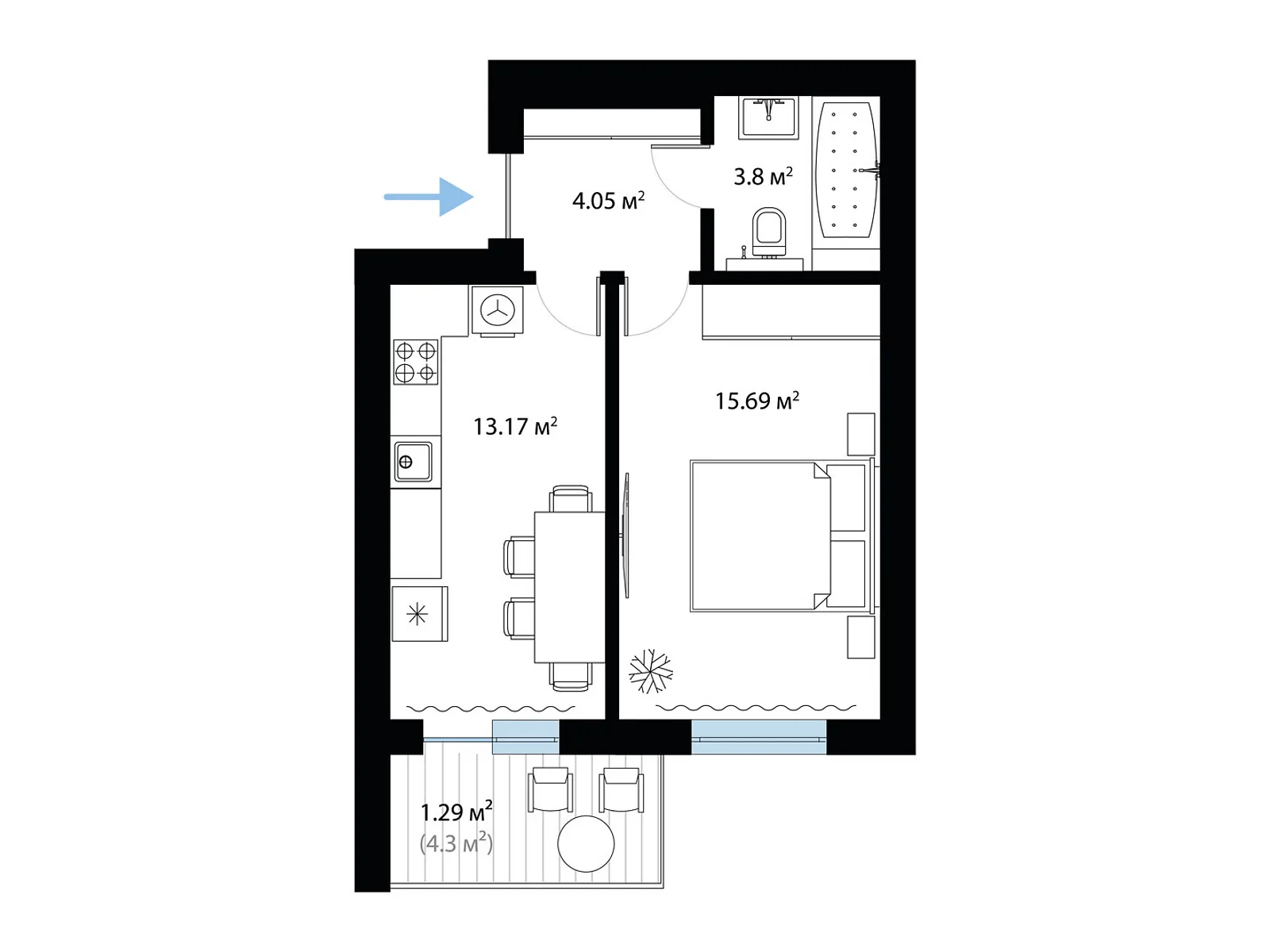 Продается 1-комнатная квартира 38 кв. м в Тячеве, цена: 41800 $