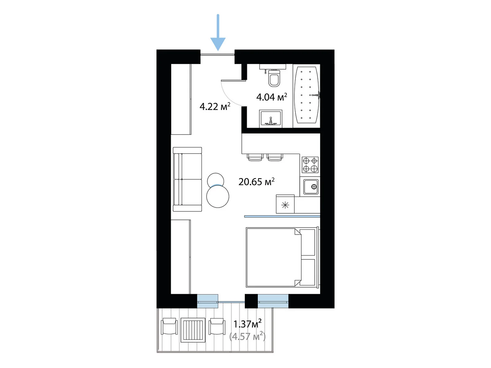 Продается 1-комнатная квартира 30.28 кв. м в Тячеве, ул. Олега Куцина, 30