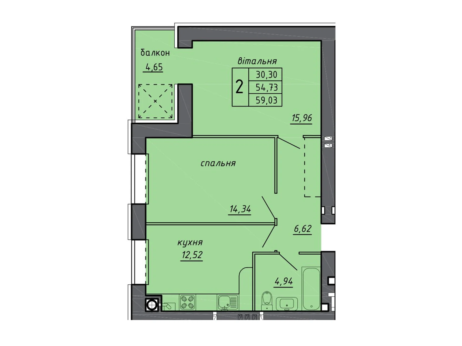 Продается 2-комнатная квартира 59.03 кв. м в Байковцах - фото 1