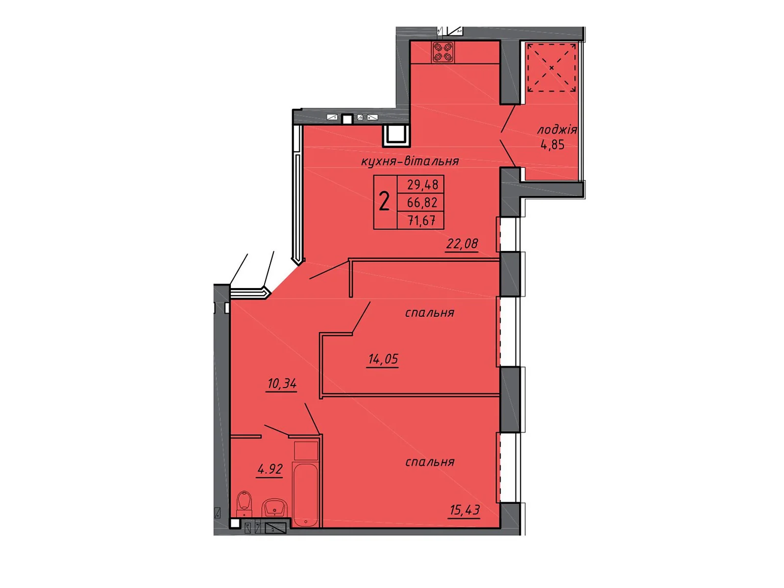 Продается 2-комнатная квартира 71.67 кв. м в Байковцах, цена: 36823 $