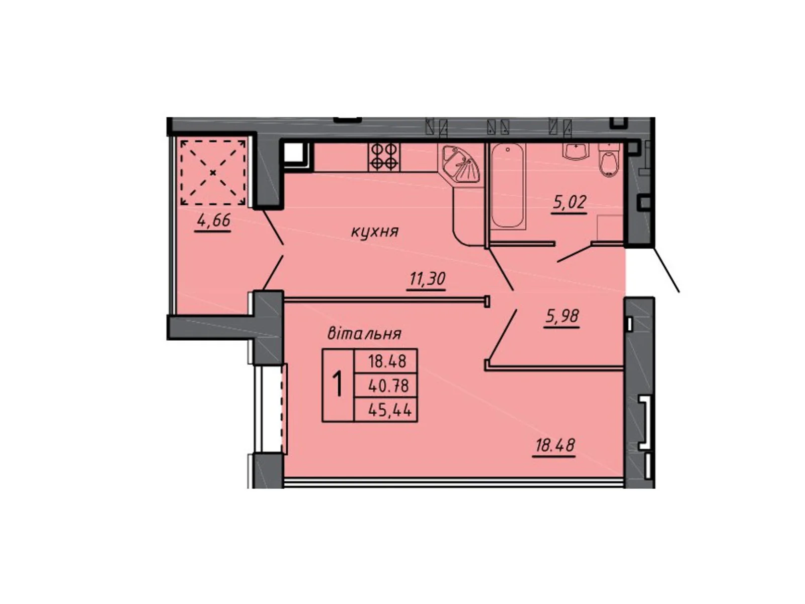 Продается 1-комнатная квартира 45.44 кв. м в Байковцах, цена: 23346 $