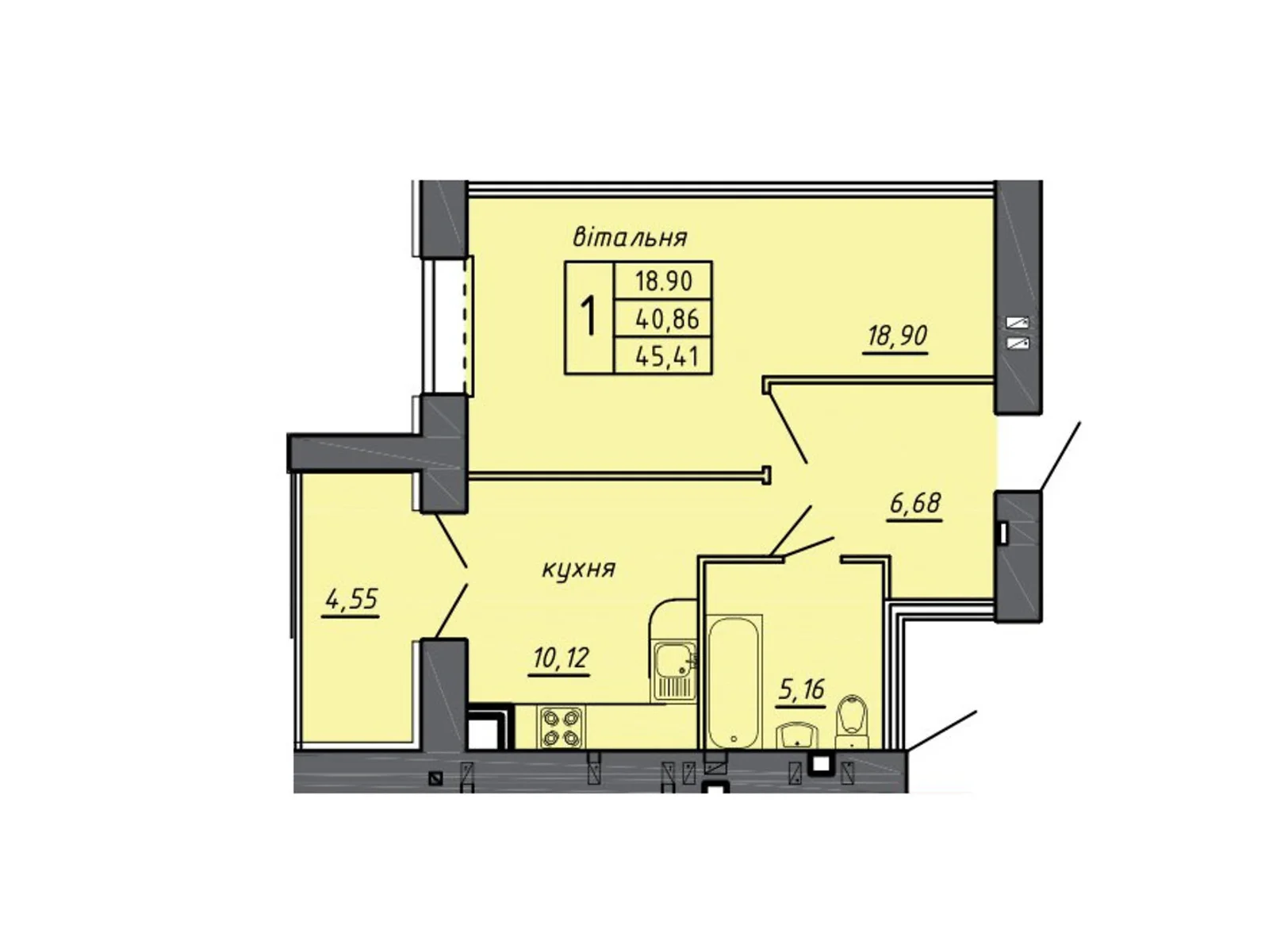 Продается 1-комнатная квартира 45.41 кв. м в Байковцах, цена: 23331 $