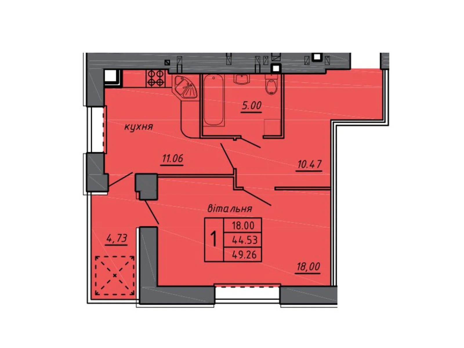 Продается 1-комнатная квартира 49.26 кв. м в Байковцах, пер. Дубовецкий, 5