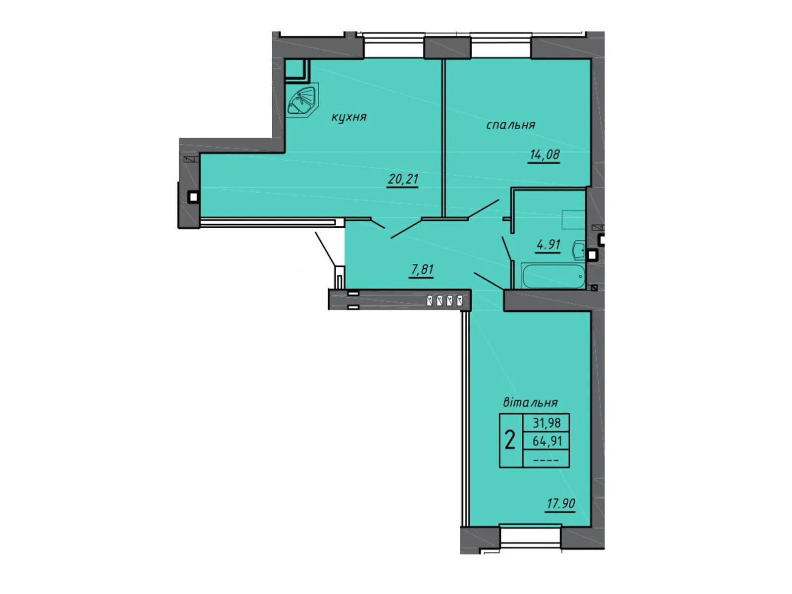 Продается 2-комнатная квартира 64.91 кв. м в Байковцах, цена: 33350 $