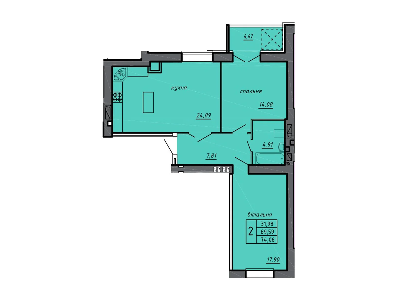 Продается 2-комнатная квартира 74.06 кв. м в Байковцах, цена: 37956 $