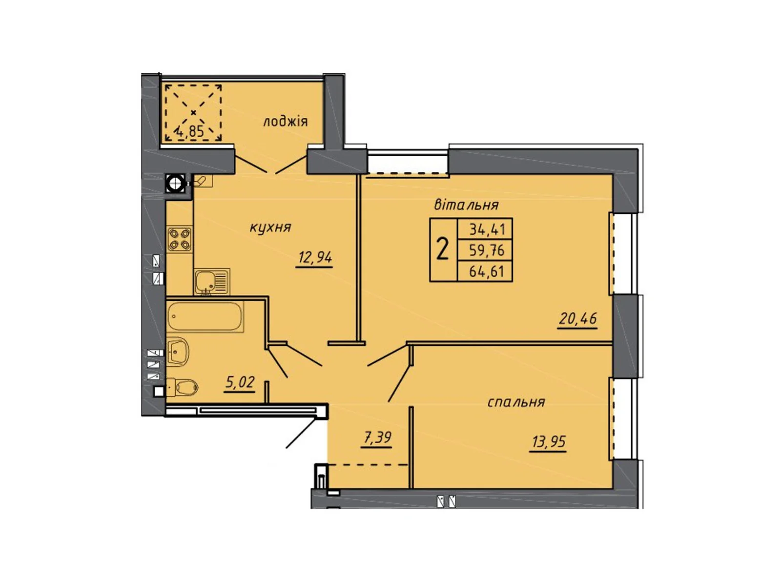 Продается 2-комнатная квартира 64.61 кв. м в Байковцах, цена: 33154 $