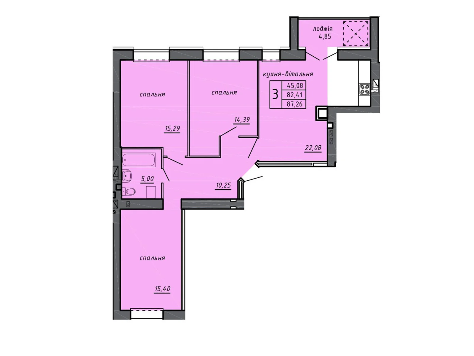 Продается 3-комнатная квартира 87.26 кв. м в Байковцах, пер. Дубовецкий, 5