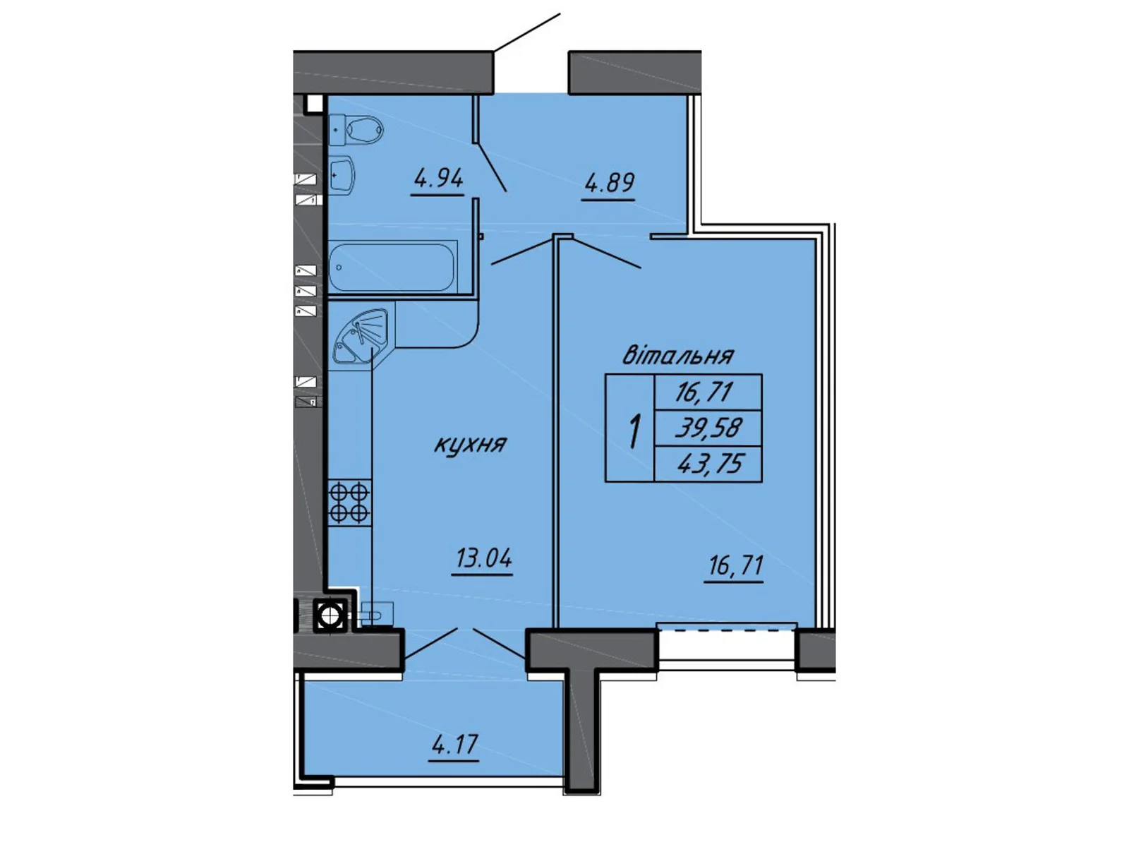 Продается 1-комнатная квартира 43.75 кв. м в Байковцах, цена: 21822 $ - фото 1