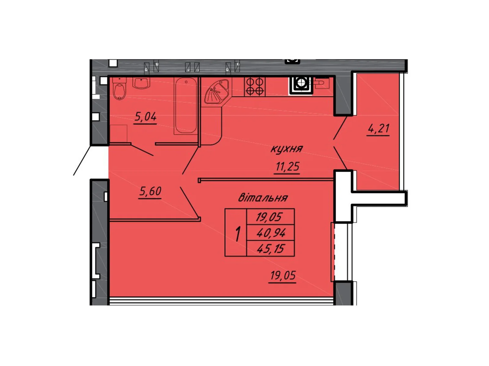 Продается 1-комнатная квартира 45.15 кв. м в Байковцах, цена: 22520 $ - фото 1