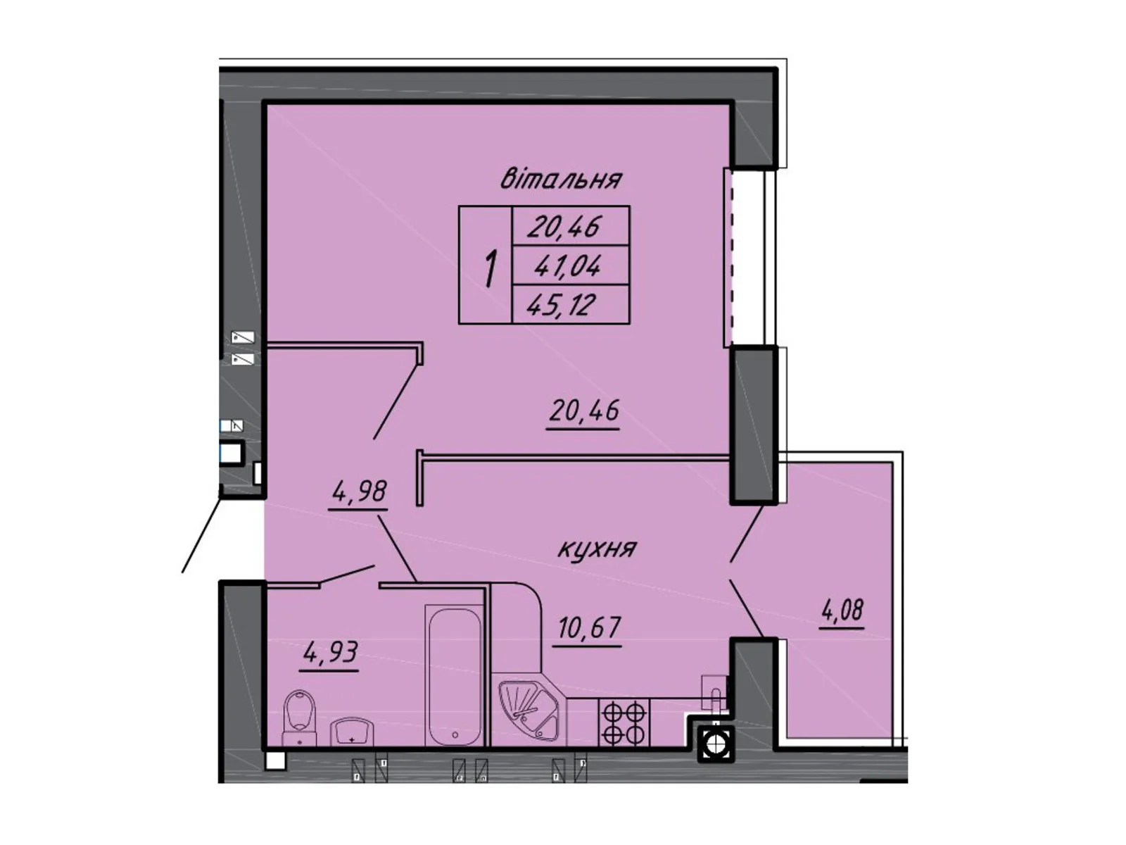 Продается 1-комнатная квартира 45.12 кв. м в Байковцах, пер. Дубовецкий, 5